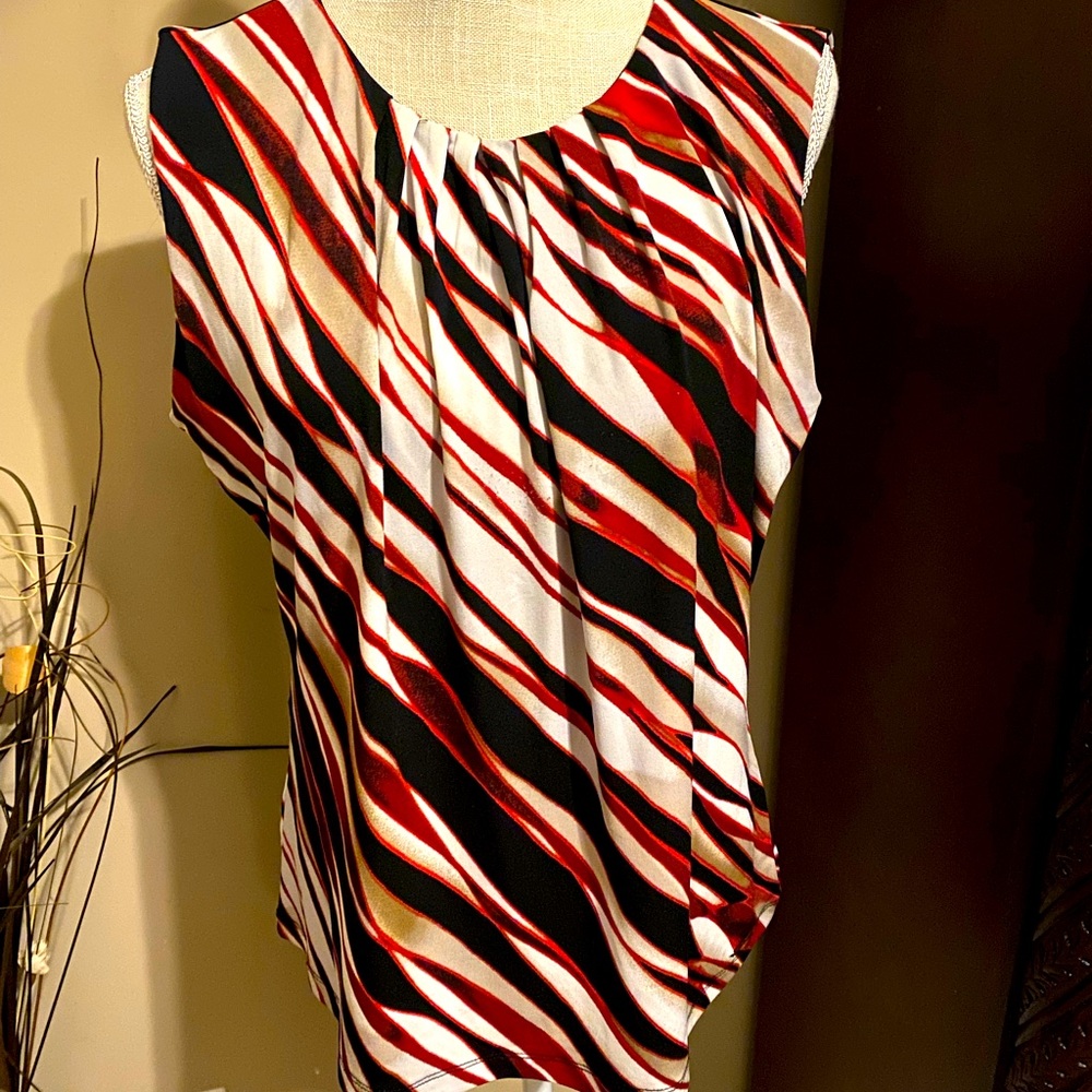 Calvin Klein - Jersey pleated round neck sleeveless top.